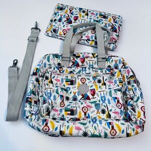 Kipling Alanna Diaper Bag Multicolor Animal Print Nylon Baby Bag w Changing Pad
